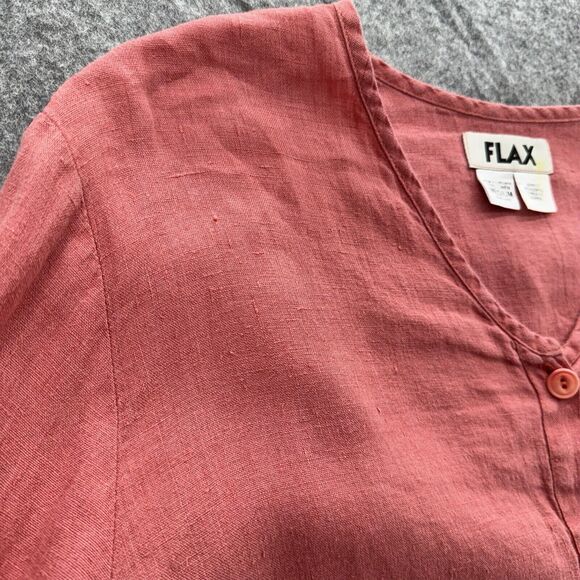 FLAX Womens Linen Button Up Top Size Medium Pink Long Sleeve Lagenlook Beachy - Picture 4 of 8